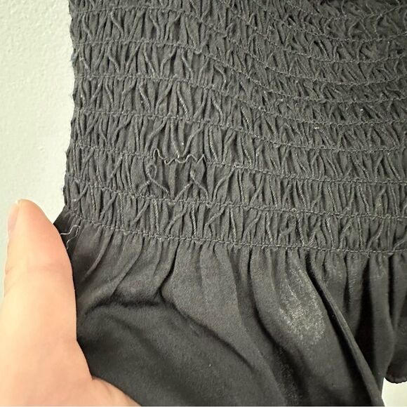 Intimately Free People Black Crop So Dreamy Smocked Peplum Blouse Size Medium - Picture 8 of 15